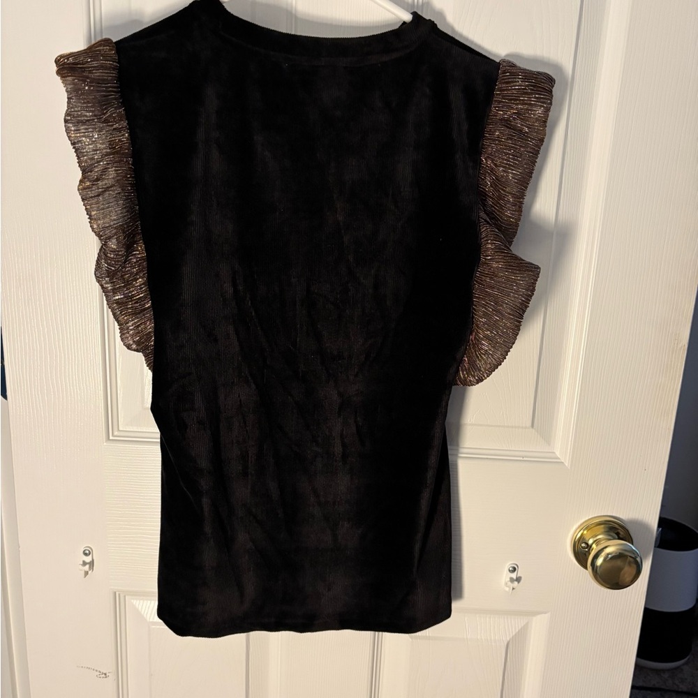 THML Black Top with Bronze Ruffle Sleeves